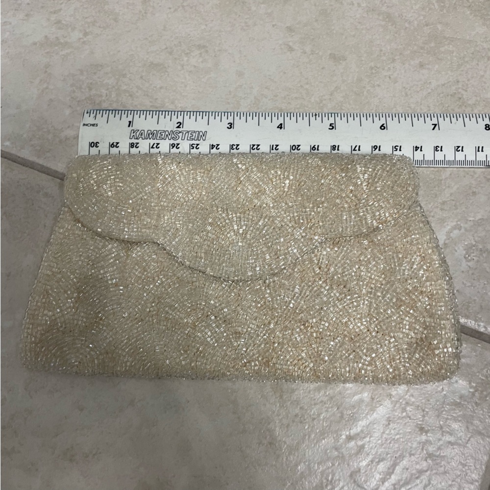 Vintage white beaded clutch see spot on back